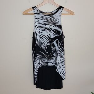 Townsen | Black & White Tropical Print High-Low Tank Top Size XS